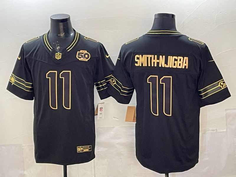 Men 2026 Seattle Seahawks #11 Smith-Hjigba Black gold 3th generations Nike Limited NFL Jersey style 004